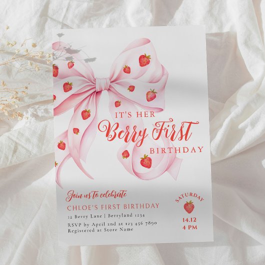 Bow Berry First Birthday Invitation Einladung