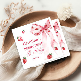 Bow Berry First Strawberry Birthday Napkins Serviette