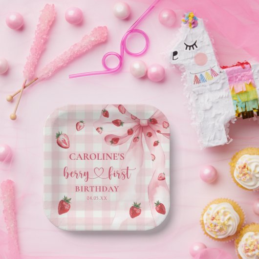 Bow Berry First Strawberry Birthday Paper Tellers Pappteller (Party)