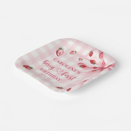 Bow Berry First Strawberry Birthday Paper Tellers Pappteller (Gewinkelt)