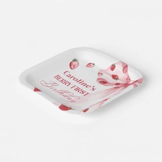 Bow Berry First Strawberry Birthday Paper Tellers Pappteller (Gewinkelt)