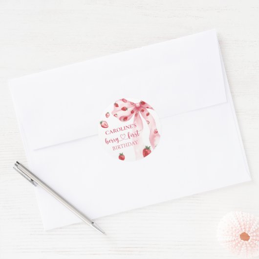 Bow Berry First Strawberry Birthday Sticker (Umschlag)