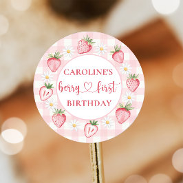 Bow Berry First Strawberry Birthday Sticker
