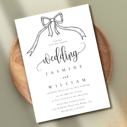 Bow Black and White Wedding Einladung