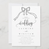 Bow Black and White Wedding Einladung (Vorderseite)