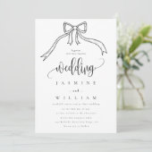 Bow Black and White Wedding Einladung (Stehend Vorderseite)
