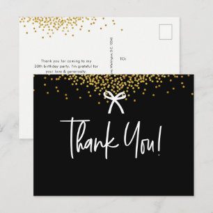 Bow Black Gold Konfetti 30. Geburtstag Danke Postkarte