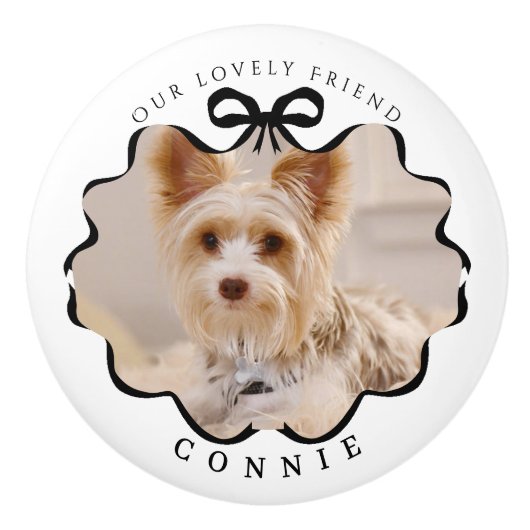 Bow Black Ribbon Pet White Keramikknauf (Vorderseite)