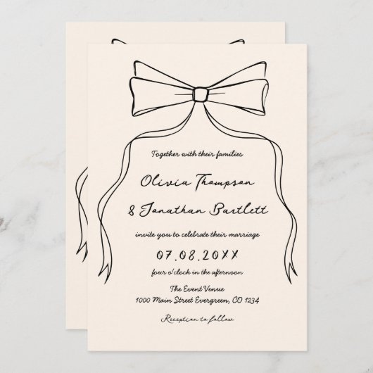 Bow Black Wedding Einladung (Vorne/Hinten)