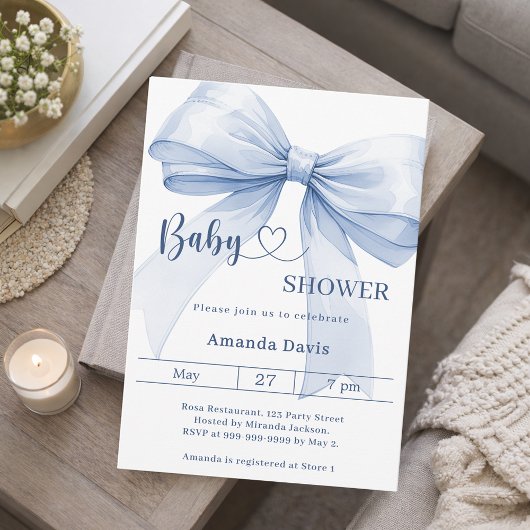 Bow blauer Junge Baby Shower Einladung