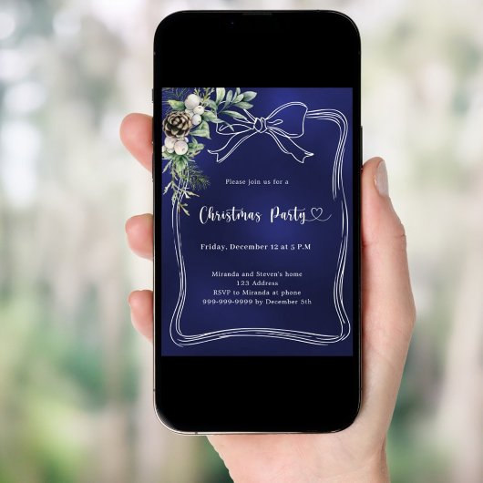 Bow blauer Kiefernwald Weihnachtsfest Party Einladung