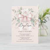 Bow & Blossom Taufe Einladung (Stehend Vorderseite)