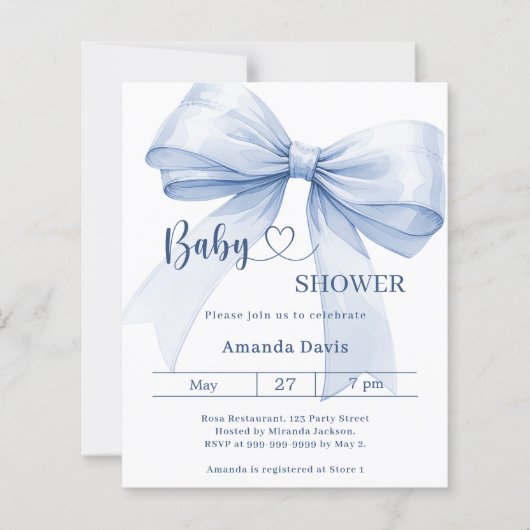 Bow blue boy Baby Shower invitation (Vorderseite)