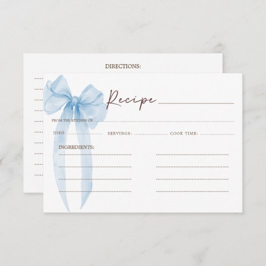 Bow Blue Brautparty Rezept Begleitkarte (Vorne/Hinten)