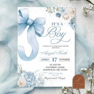 Bow Blue Coquette Boy Baby Dusche Einladung