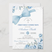 Bow Blue Coquette Erste Heilige Kommune Einladung (Vorderseite)