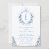 Bow Blue Floral Wappen Babydusche Einladung (Vorderseite)
