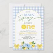 Bow Blue Lemon Unser Hauptpresse 1. Geburtstag Einladung (Vorderseite)