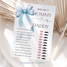 Bow Blue Mommy oder Daddy Baby Shower Game Card
