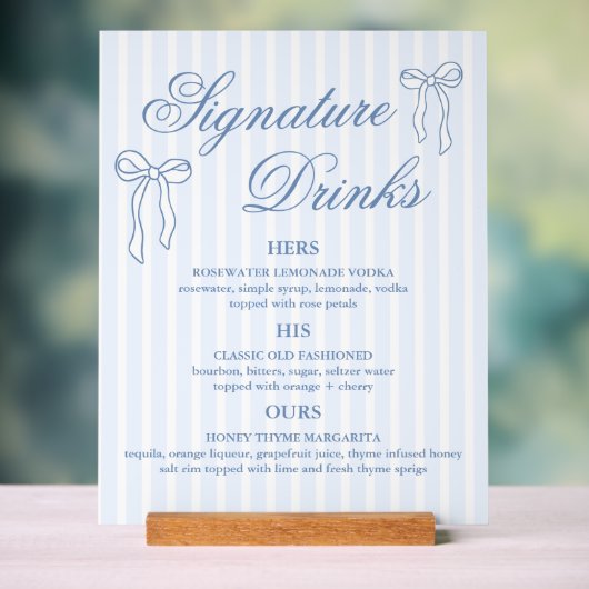 Bow Blue Wedding Signature Drinks Cocktails Acrylschild (Neutral)