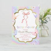 Bow Blume Butterflies Holographic Baby Shower Einladung (Stehend Vorderseite)