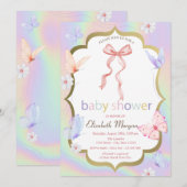 Bow Blume Butterflies Holographic Baby Shower Einladung (Vorne/Hinten)