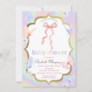 Bow Blume Butterflies Holographic Baby Shower Einladung