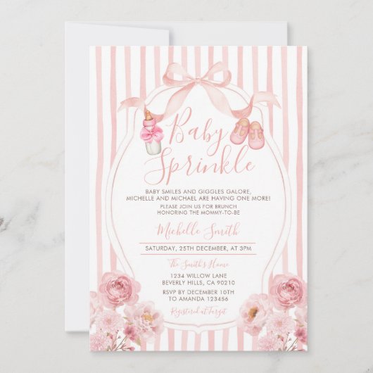 Bow Blush Pink Baby Sprinkle Pumpkin Baby Dusche Einladung (Vorderseite)