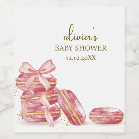 Bow Bonjour Bébé French Macarons Baby Shower Weinetikett (Einzelnes Label)