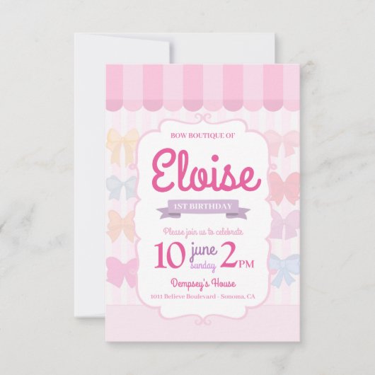 Bow Boutique Store 1st Birthday Invitation (Vorderseite)