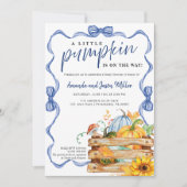 Bow Boy Fall Baby Dusche Blumen und Pumpkins Save The Date (Vorderseite)
