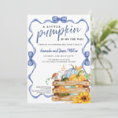 Bow Boy Fall Baby Dusche Blumen und Pumpkins Save The Date (Stehend Vorderseite)