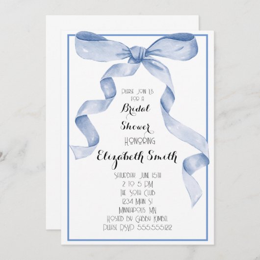 Bow Brautparty Invite Einladung (Vorne/Hinten)