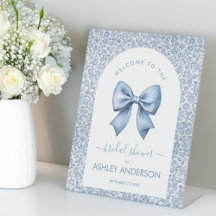 Bow Bridal Shower Welcome Blue White Pattern Arch