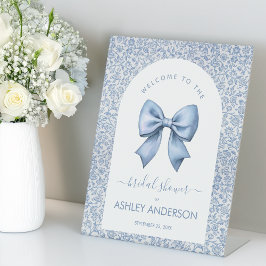 Bow Bridal Shower Welcome Blue White Pattern Arch Sockelschild