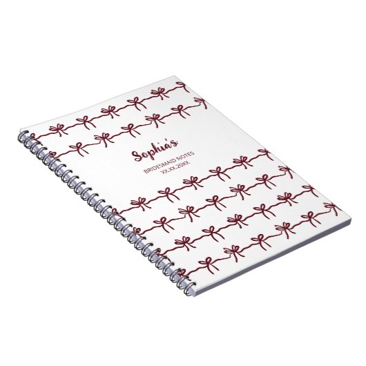 Bow Bridesmaid Modern Burgund Drehbuch Datum Notizblock (Rechte Seite)
