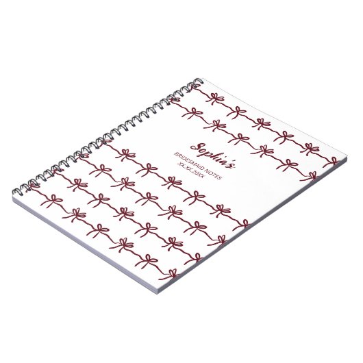 Bow Bridesmaid Modern Burgund Drehbuch Datum Notizblock (Linke Seite)