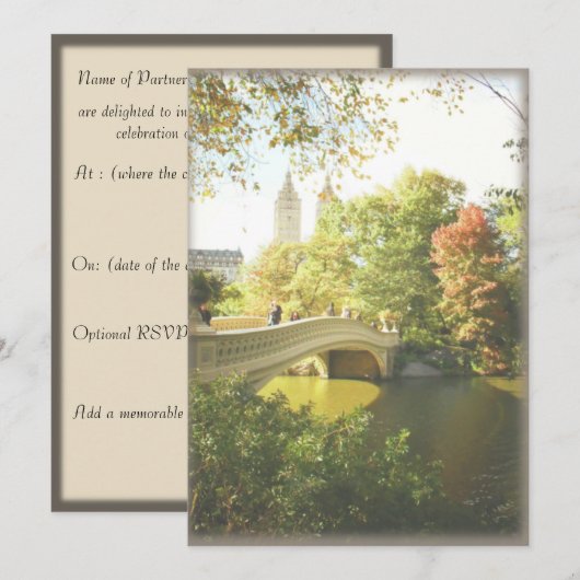 Bow Bridge Central Park Wedding Einladung (Vorne/Hinten)