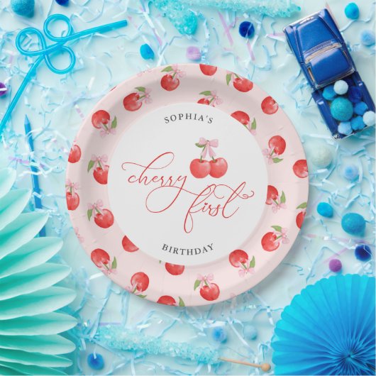 Bow Cherry 1. Geburtstag Pappteller (Party)