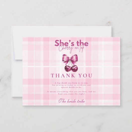 Bow Cherry am oberen Brautparty Dankeskarte (Vorderseite)