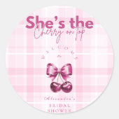 Bow Cherry am oberen Brautparty Runder Aufkleber (Vorderseite)