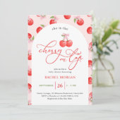 Bow Cherry auf der Top Baby Girl Shower Einladung (Stehend Vorderseite)