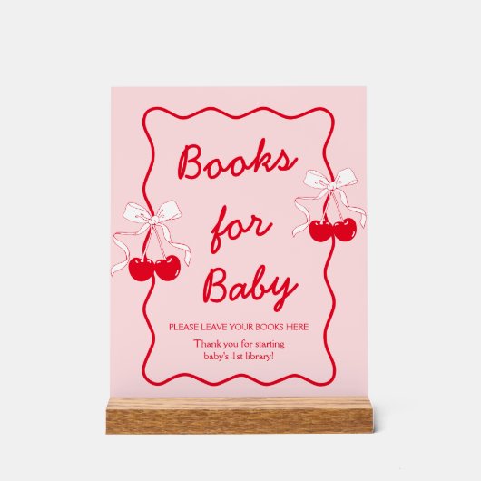 Bow Cherry Baby Shower Books for Baby Acrylschild (Vorderseite)