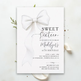 Bow Chic Black White Elegant Calligraphy Sweet 16 Einladung