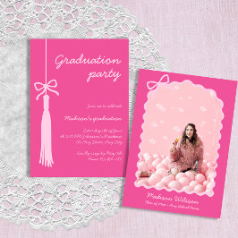 Bow Chic Pink Grad Foto 2025 Abschluss Einladung