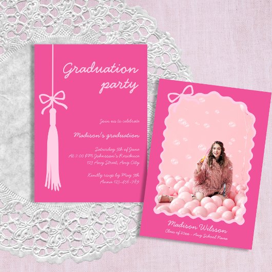 Bow Chic Pink Grad Foto 2025 Abschluss Einladung