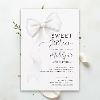Bow Chic Schwarz Weiß Elegante Kalligrafie Sweet 1 Einladung