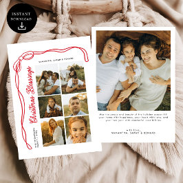 Bow Christmas Blessings Family 6 Photos Feiertagskarte