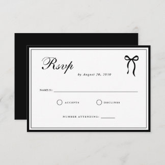 Bow Classic Old Money Black & White Wedding RSVP Karte
