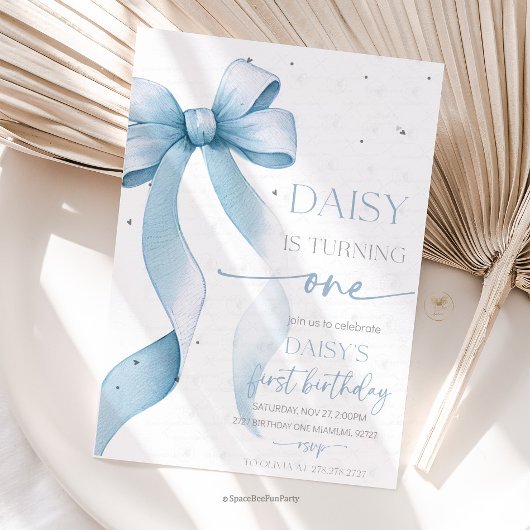 Bow Coquette Blau 1. Geburtstag Einladung